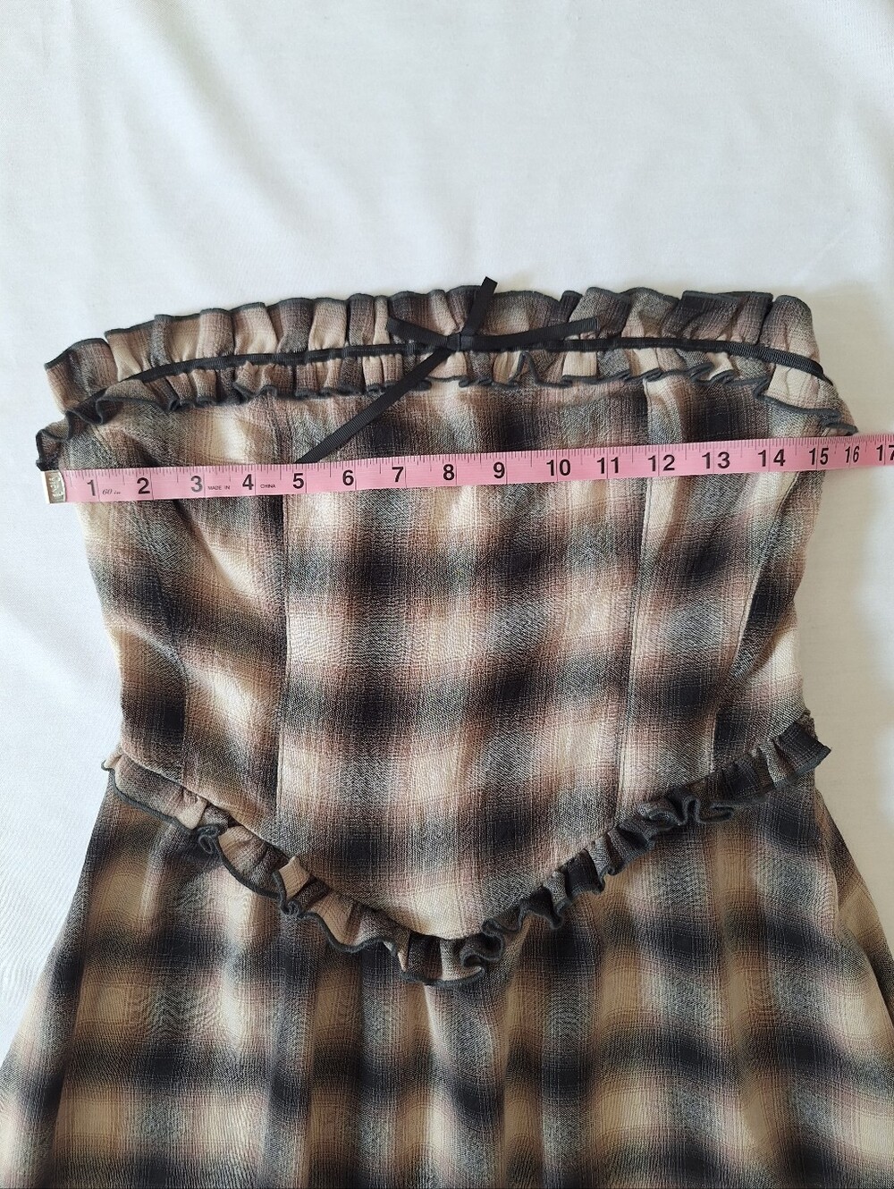 NWOT Kimchi Blue Strapless Plaid Midi Dress in Black and Cream - Picture 5 of 9